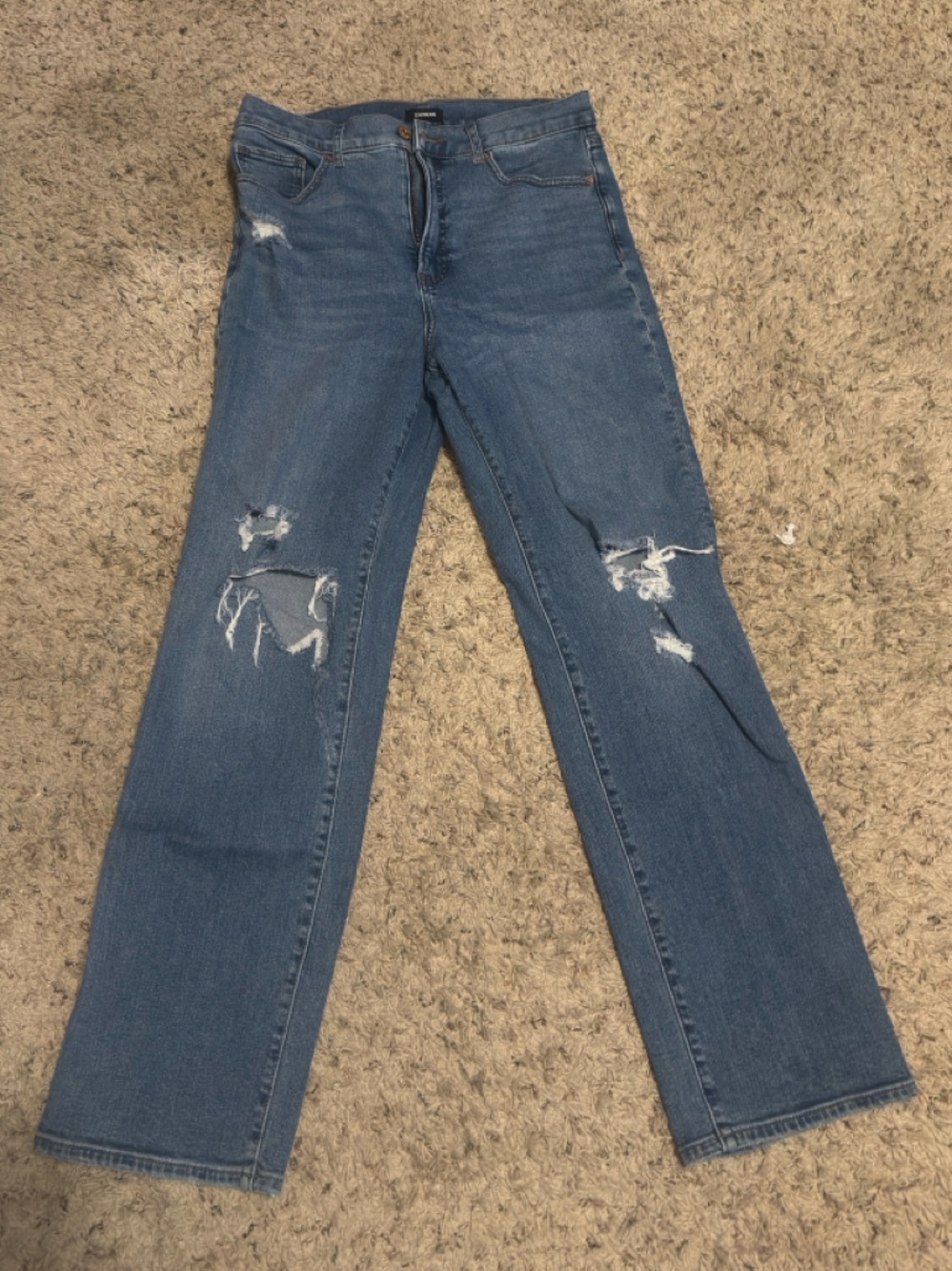 Express High-Rise Modern Straight-Leg Jeans in Medium Blue